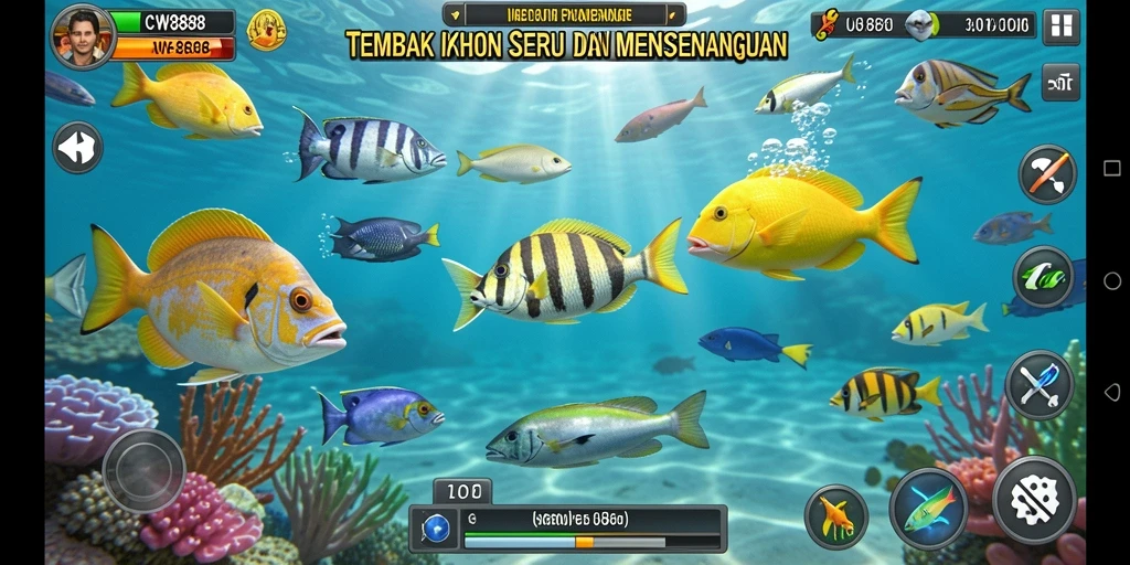 Tangkapan layar gameplay Tembak Ikan yang seru dan penuh warna.