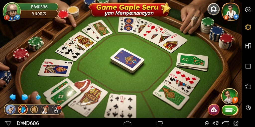 Gameplay DMD686 dengan suasana bermain Gaple yang seru.