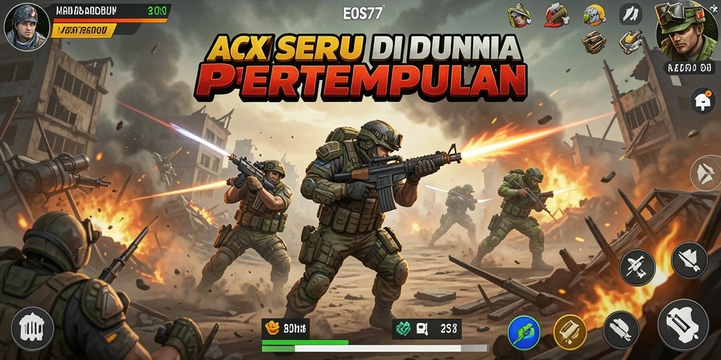 Screenshot gameplay EOS77 menunjukkan aksi menegangkan di medan pertempuran.
