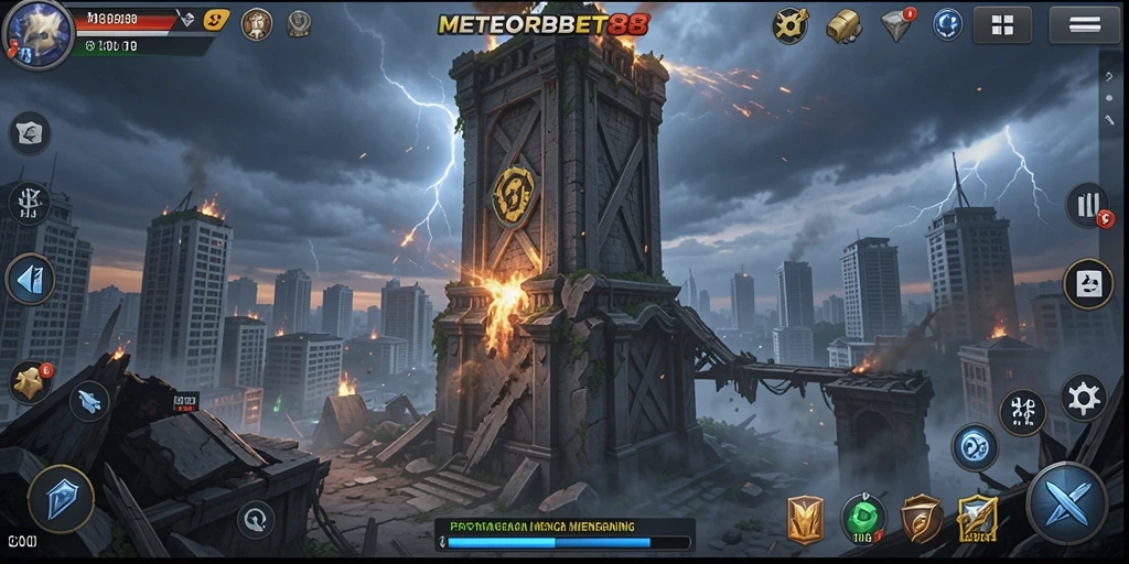 Gameplay seru METEORBET88 menampilkan strategi menara yang menegangkan.