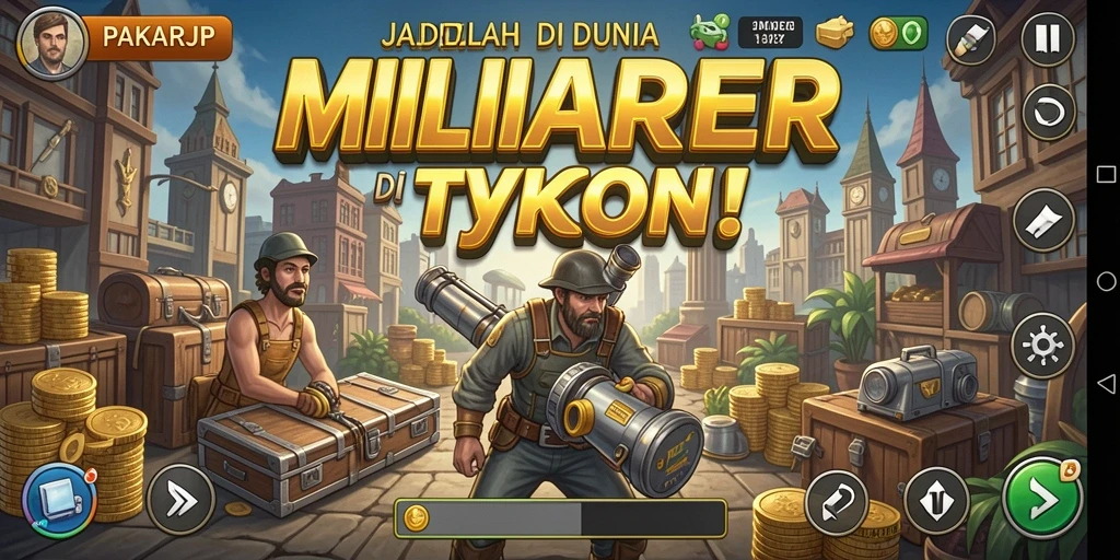 Screenshot gameplay PAKARJP yang menunjukkan aktivitas bisnis Tycoon.