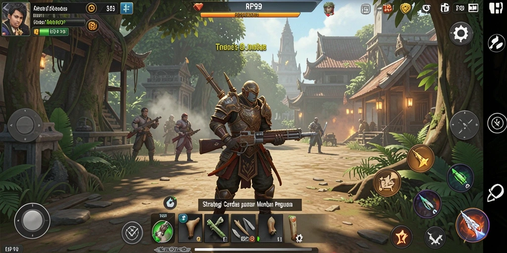 Screenshot gameplay RP99 menampilkan pertempuran strategi yang mendebarkan.