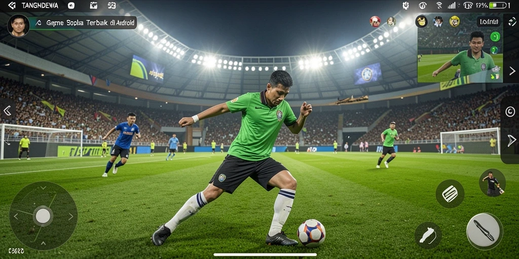 Gameplay seru TANGANDEWA dengan aksi di lapangan sepak bola.