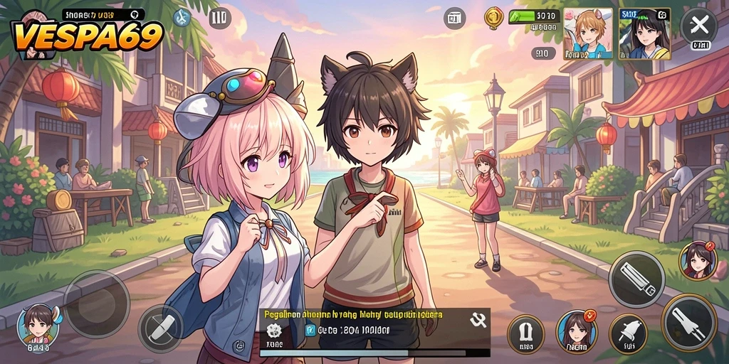 Tampilan gameplay VESPA69 yang penuh warna dan dinamis.